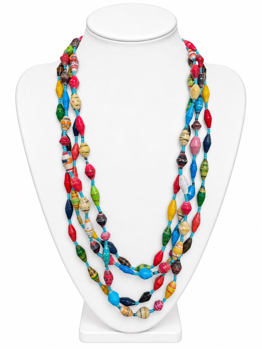 Set Of 2 Colorful Hand-Rolled Paper Bead Multistrand Statement Necklaces
